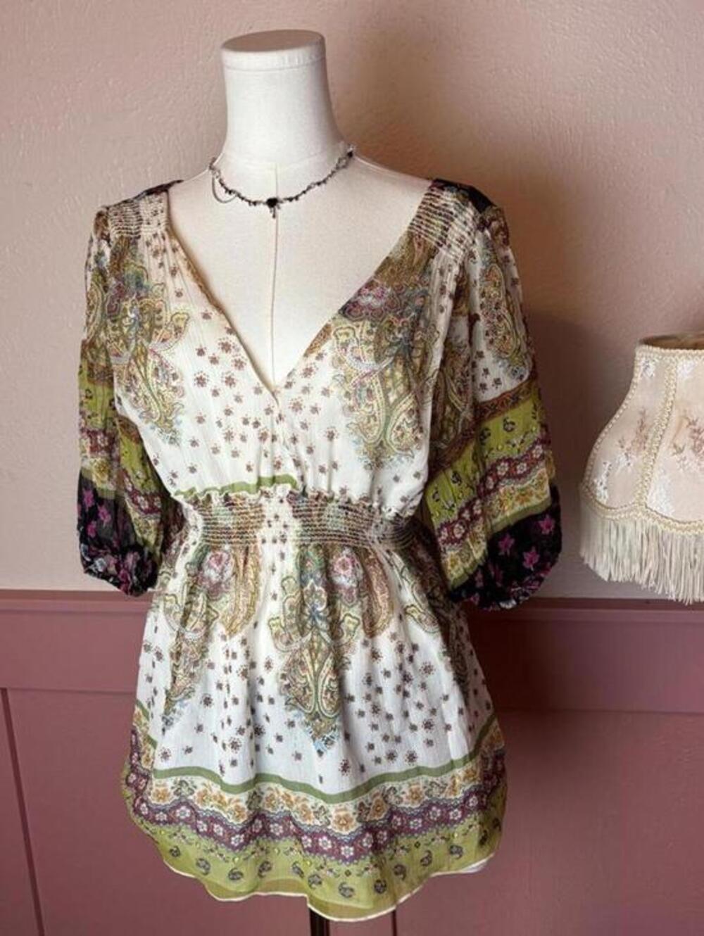fairy silk top single sz large whimsy boho paisley